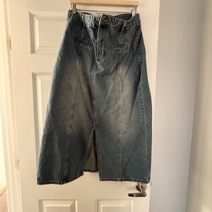 Denim Midi Skirt with Front Slit